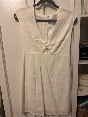 She and Sky Cream Twist-Front Midi Dress